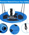 40 Inch Flying Saucer Tree Swing for Backyard Fun showing durable steel frame, waterproof blue Textilene fabric, and thick ropes