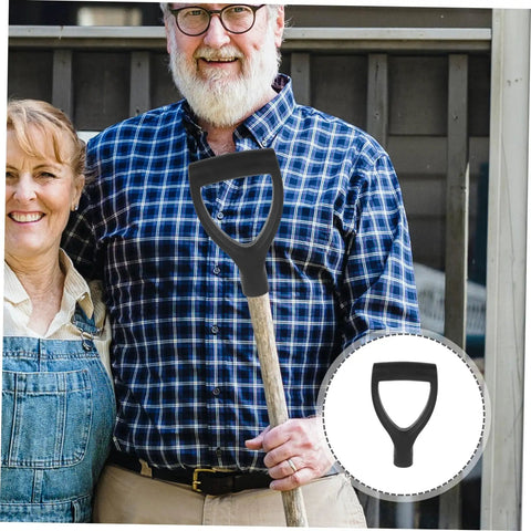 Man holding D Shaped Shovel Handle Replacement Ergonomic Plastic Grip For Gardening Durable Lightweight Spade Handle outdoors