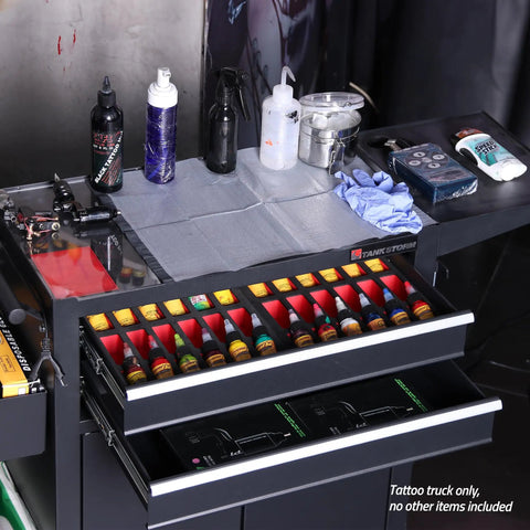 Rolling Tattoo Workstation Cart With Two Lockable Drawers On Wheels Metal Tool Chest With Cabinet And Side Trays