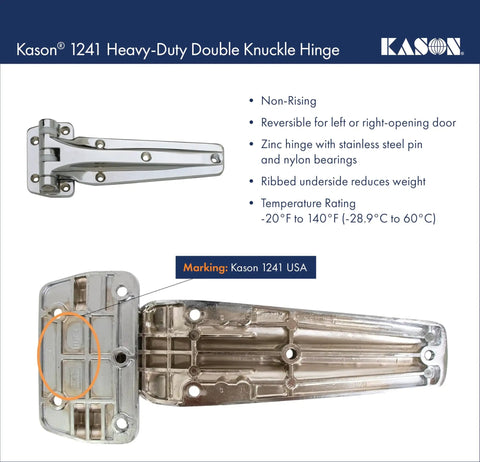 Heavy Duty Double Knuckle Truck Body Hinge With Ribbed Support Base Non Rising Right Hand Fit Precision Drilled Mounts and Corrosion Proof Hardware visible from top and side angles.