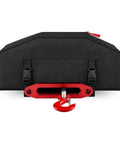 Cool Covertify Heavy Duty Winch Cover With Buckle, 600D Oxford Fabric Waterproof Protection For Off Road Trucks And Jeeps. Front view showing hook and buckles.