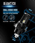 Straight Shot Plug And Play H4 9003 Fog Light Bulbs showcasing dimensions, easy install features, and compact design.