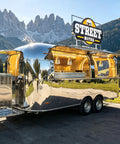 13Ft Stainless Steel Food Trailer Fully Equipped Turnkey Mobile Kitchen Built For Hustlers Straight From The Factory with shiny exterior and outdoor setup.