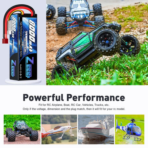 3S 11.1V 8000mAh RC LiPo Battery 100C With T Connector Hard Case power multiple RC vehicles in use