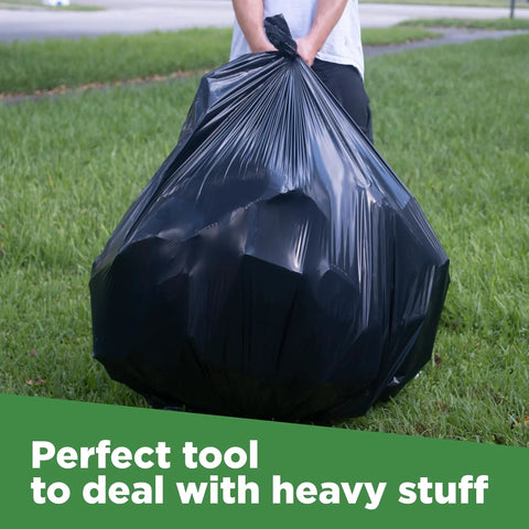Person holding a 95 Gallon Extra Large Trash Bags 61x68 Inches 1.2 Mil Thick Beefy Heavy Duty Contractor Bags For Outdoor Waste Storage Landscap