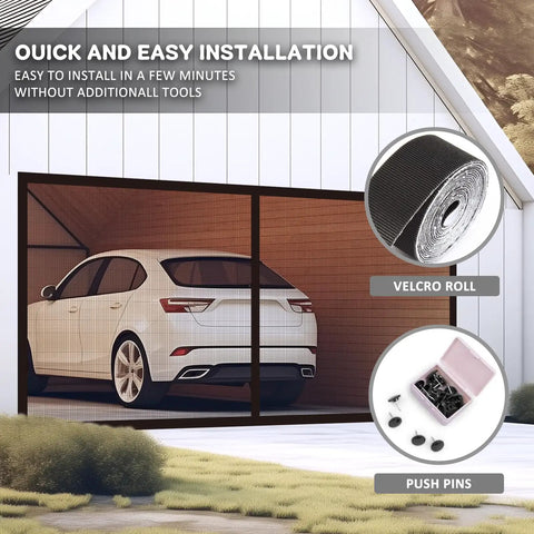 Magnetic Garage Door Screen For 16x7 Double Car Doors Hands Free Walk Through Mesh Curtain with gravity sticks installed