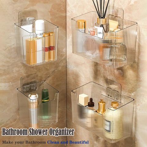2 Pack Cabinet Door Organizer Wall Mounted Shower Caddy Stackable Plastic Adhesive Organizer For Bathroom Kitchen Pantry Makeup BPA Free Clear Includes Extra Replacement Adhesive Strips For Easy Install