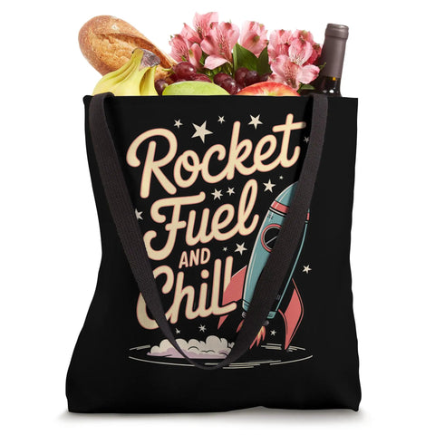 Model Rocket Hobby Tote Bag For Builders Who Love Launches Rocket Kits And Space Science On The Go with groceries inside