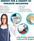Person with measuring tape next to images of projects suitable for Beefy High Density Outdoor Couch Cushion Replacement For Patio Furniture