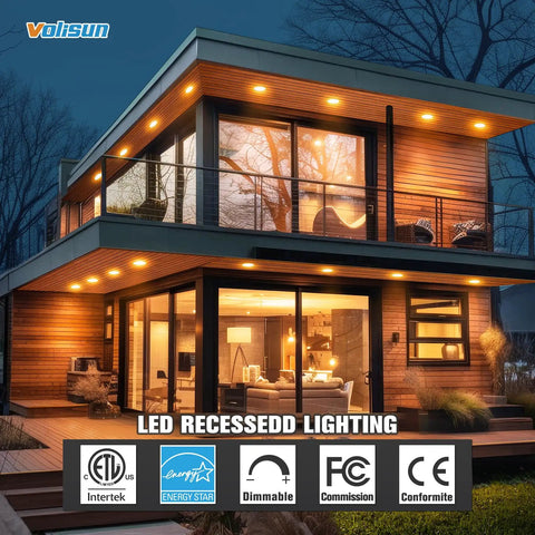 Exterior view of a modern home featuring Premium 6 Inch Led Recessed Lights 24 Pack Featuring Adjustable 5Cct settings.