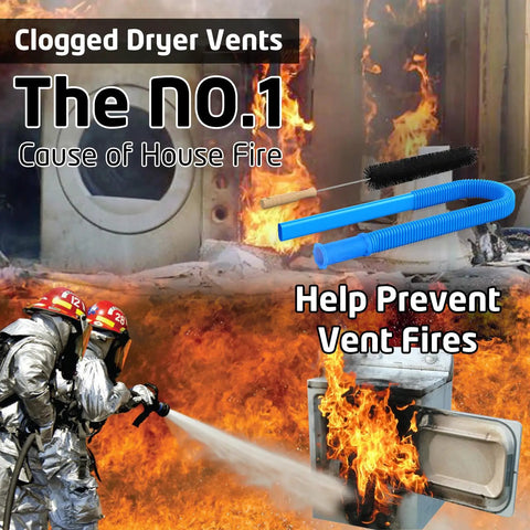 Firefighters extinguishing dryer fire; Universal Dryer Lint Cleaning Kit With Flexible Brush And Vacuum Hose Attachment, 31.5 Inch Reach For Quick Lint Busting, No Mess Easy Lint Removal For Home Vents And Ducts, Blue featured
