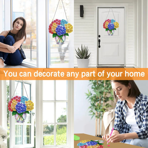 Dope Diamond Painting Kit Hanging Pendant Vase Sun Catcher For Front Door Sign Special Shaped Rhinestone Flower Summer Hanging Decor