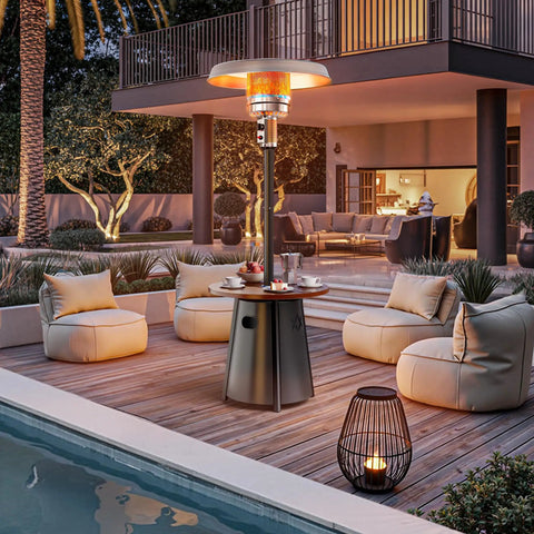 50000 BTU Outdoor Patio Heater With Round Table Design Premium 304 Stainless Steel Burner Triple Protection System