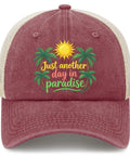 Wine Red Dope Adjustable Summer Trucker Cap For Women with tropical print, classic baseball style, lightweight breathable design