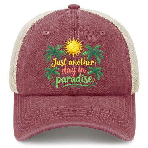 Wine Red Dope Adjustable Summer Trucker Cap For Women with tropical print, classic baseball style, lightweight breathable design