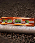 8 Inch Pitch Vial Torpedo Level With Magnetic Track Pro Grade Readouts 0 45 90 And Pitch In 1/8 Inch Increments on pipe