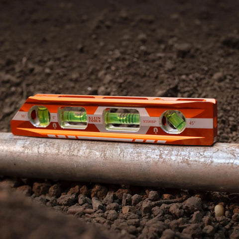 8 Inch Pitch Vial Torpedo Level With Magnetic Track Pro Grade Readouts 0 45 90 And Pitch In 1/8 Inch Increments on pipe
