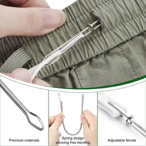 Close-up of 6 Pcs Drawstring Threader Tool Set With 3 Designs For Hoodie Strings Pants Shorts Shoes Sweatpants And Bags Spring Threaders For Easy Lacing