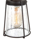 Close-up of seeded glass shade on Farmhouse Pendant Lighting Mini Rustic Hanging Light with bronze open-air lantern design.