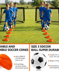 Backyard Pop Up Soccer Goals Set of 2 for Kids, 4x3ft Training Nets With Soccer Ball, Pump, Adjustable Ladder, Cones and Targets, Black