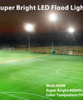 2 Pack 400W LED Flood Lights 40000lm 7000K Daylight Ultra Bright Outdoor Security Lighting IP67 Waterproof illuminating sports field