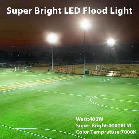 2 Pack 400W LED Flood Lights 40000lm 7000K Daylight Ultra Bright Outdoor Security Lighting IP67 Waterproof illuminating sports field