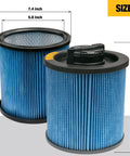 HEPA Vacuum Filter Replacement DXVC6912 for 6-16 Gallon Wet Dry Shop Vacuums, dimensions 5.8in x 7.4in x 8.6in, blue pleated filter