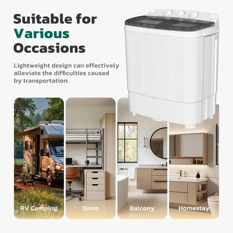 No Sweat Portable Twin Tub Washer And Spinner Combo With Semi Automatic Compact Laundry Design suitable for dorms and RVs.