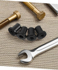 Heavy Duty Carbon Steel Barn Door Clamps And Sliding Door Replacement Spacers Set with bolts and wrench on carpet