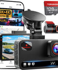 Dual 4K Front And Rear Dash Cam For Cars With Free 128GB Card, Fast WiFi, Built In GPS, G Sensor, 3 Inch IPS Screen