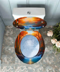 Toilet Seat Round Resin for Bathroom with nature scenery, fits 14-15 inches wide, 17-18 inches long, installed on toilet.