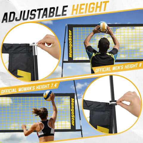 12 Foot Portable Volleyball Net For Backyard Beach Play Freestanding Adjustable Height Indoor And Outdoor Use With Carry Bag Ideal
