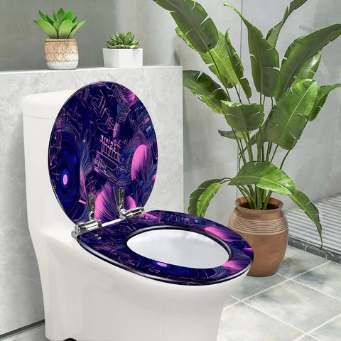Washable Universal Toilet Seat for Bathroom in colorful design, installed on modern toilet, suitable for various sizes.
