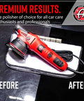 Red 9mm Dual Action Car Polisher Long Throw DA Buffer For Detailers 1000W Power displayed on polishing pads