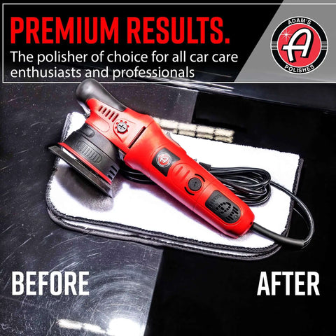 Red 9mm Dual Action Car Polisher Long Throw DA Buffer For Detailers 1000W Power displayed on polishing pads