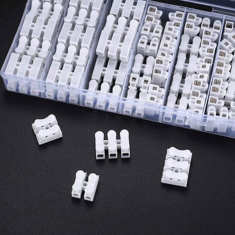 65 Piece Spring Wire Connector Set With Push In 2 Pin Quick Terminals For Electrical Projects in plastic box