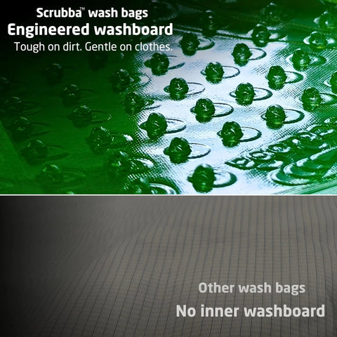 Heavy Duty Travel Laundry Sack Featuring Slick Inner Washboard Grooves, showing textured inner surface for effective cleaning.