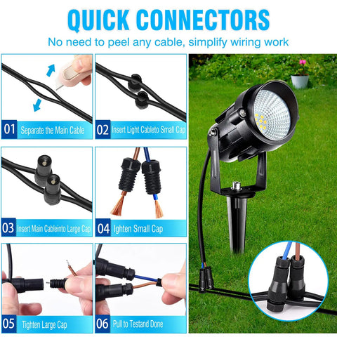 Low Voltage Landscape Lighting With Connectors DIY Friendly AC DC 12 24V IP67 Waterproof spotlight and connection process guide