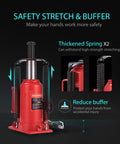 SPECSTAR pneumatic air-hydraulic bottle jack, red, 20-ton capacity with manual hand pump