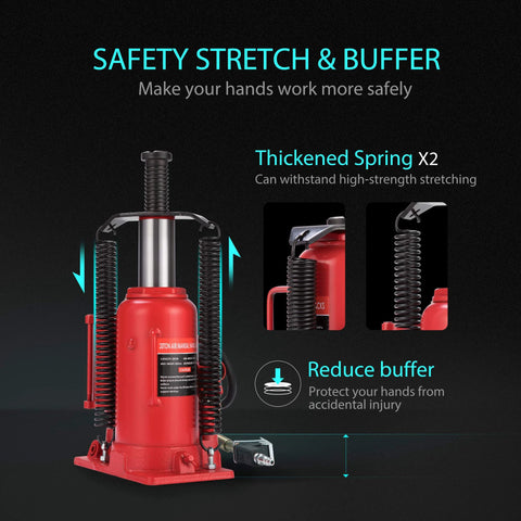 SPECSTAR pneumatic air-hydraulic bottle jack, red, 20-ton capacity with manual hand pump
