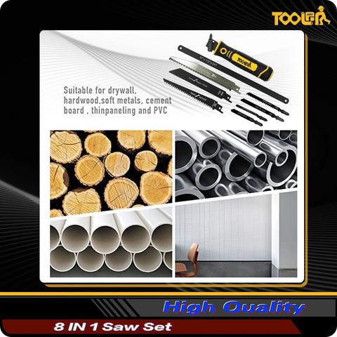Front view of TOOLER 8-in-1 multi-blade hand saw kit with quick-change blades for drywall and wood