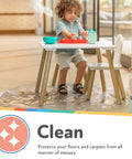 Child sitting at table with Waterproof High Chair Floor Mat 50 Inch Diameter Clear Circle Kitchen Mat Protects Floors From Spills And Messes