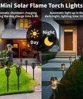 Six Pack Solar Torch Lights With Colorful Flickering Flames, Waterproof Tiki Torches For Outdoor Gardens and Pathways