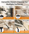 Easywox 2500w Handheld Steam Cleaner Gun With 40.6oz Tank for cleaning various surfaces like glass, sofa, and floors.