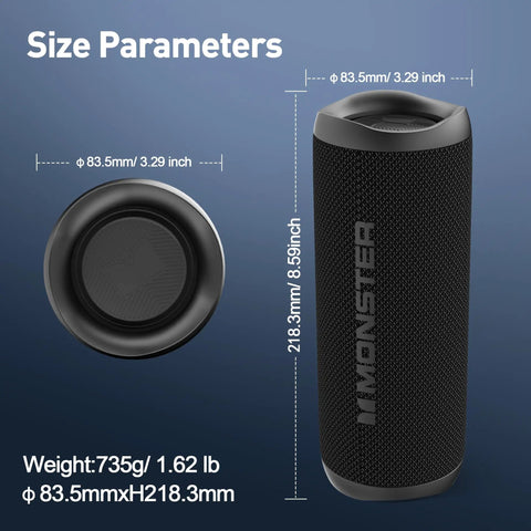 60W True Wireless Stereo Outdoor Speaker With IPX8 Waterproof Dual Pairing Bluetooth 5.4 Built In Mic dimensions and weight