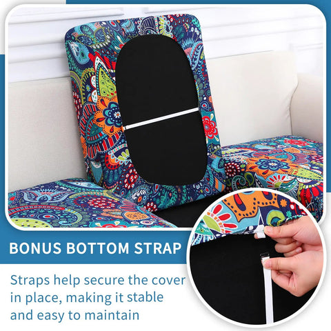 Cozy Printed Floral Cushion Covers For Couches And Sofas, Washable Stretch Sofa Covers With Elastic Bottom, Paisley Pattern for Patio Furniture