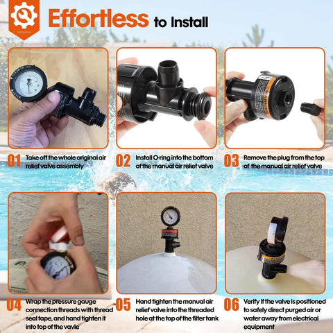 DearChan high-flow manual air relief valve with pressure gauge for pool and spa filter, 1-pack.
