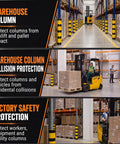 Heavy Duty Forklift Column Protectors Built Tough For Rough Warehouses, High Visibility PVC rack guards shown in warehouse setting.