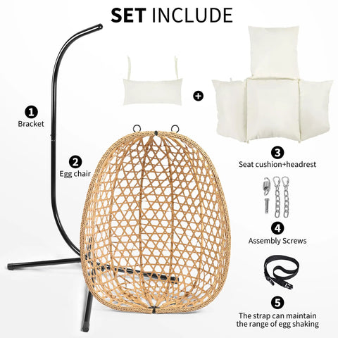 Egg Chair With Stand Outdoor Patio Wicker Hanging Chair Hammock Swing Seat Cozy Ergonomic Design With Thick Cushion 350 Lbs Capacity For Bedroom Balcony Garden Easy Assembly parts included