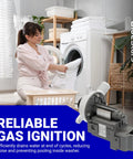 Woman doing laundry with Washer Drain Pump Replacement Drop In W10276397 For Whirlpool Kenmore Maytag nearby